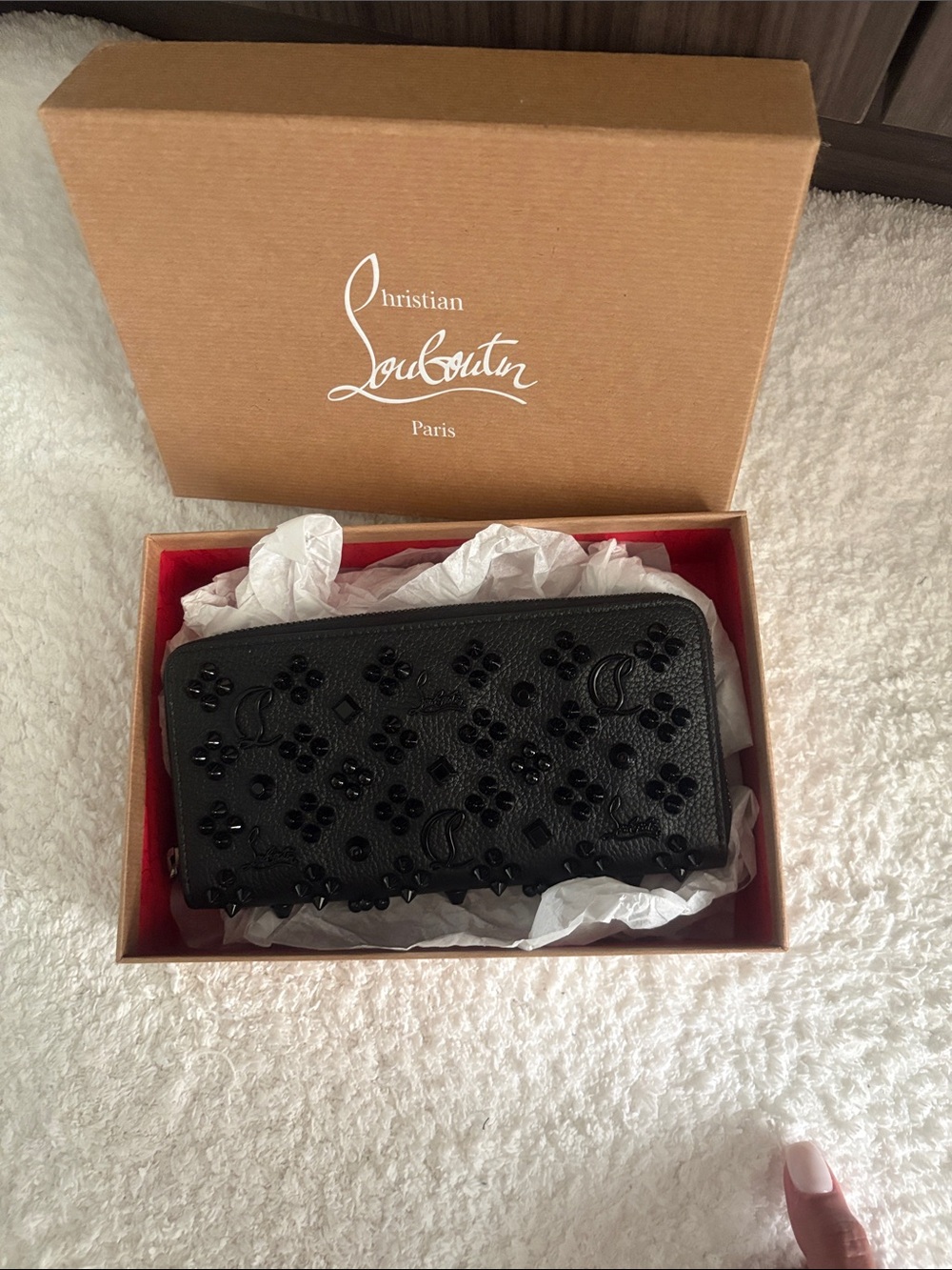 Christian Louboutin Black Beaded Zip-Around Wallet